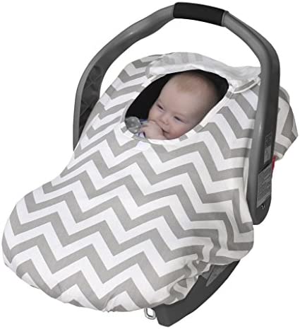 thumbnail image 2 of Jolly Jumper Deluxe Sneak-A-Peek Car Seat Cover - Grey Chevron Weather Protection 2 of 10