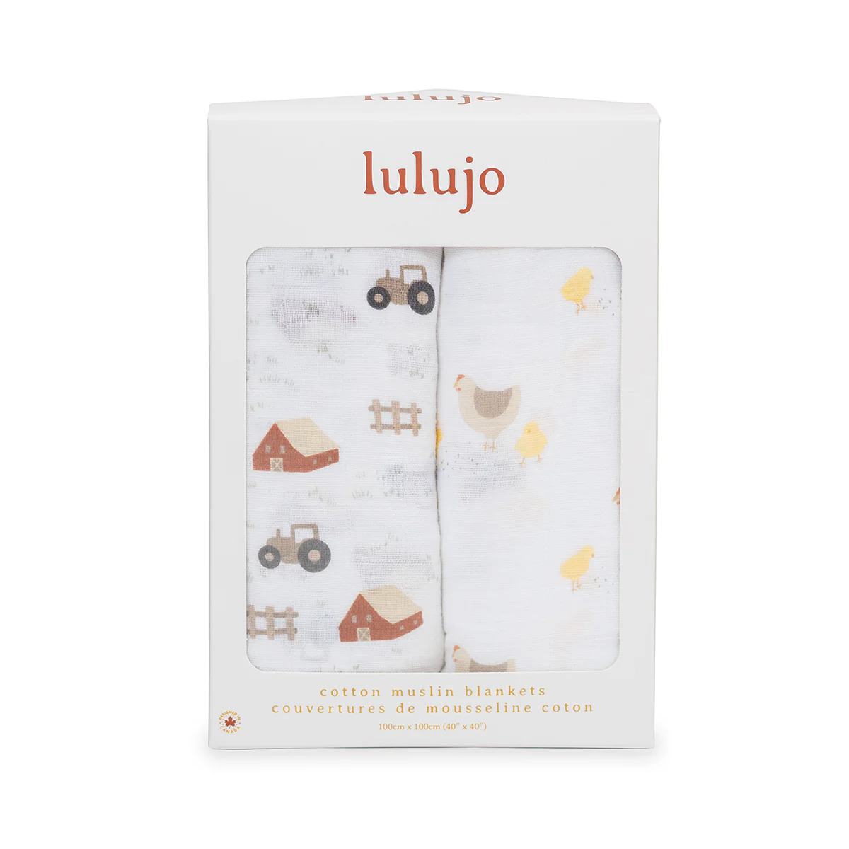 lulujo swaddle 2pk Barnyard + Hen and Chicks