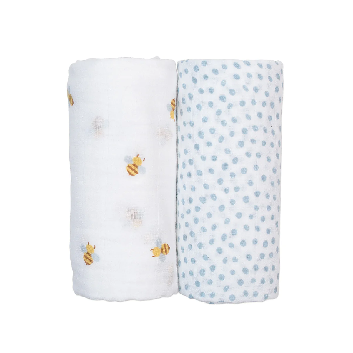 lulujo swaddle 2pk Bees + Blue Dots1
