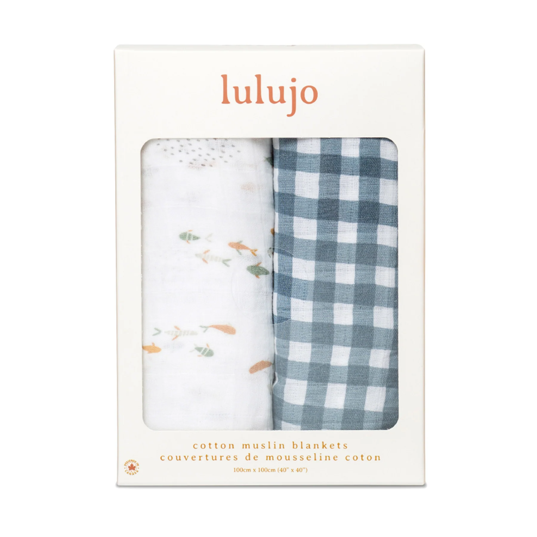 lulujo swaddle 2pk Fish + Navy Gingham