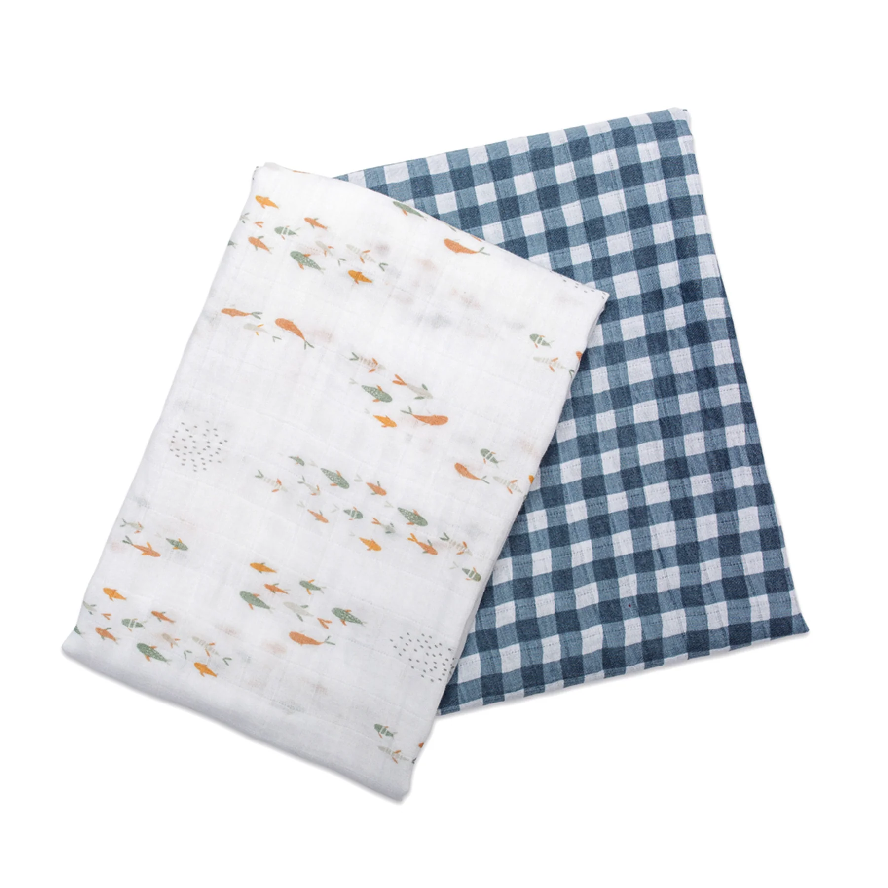 lulujo swaddle 2pk Fish + Navy Gingham2