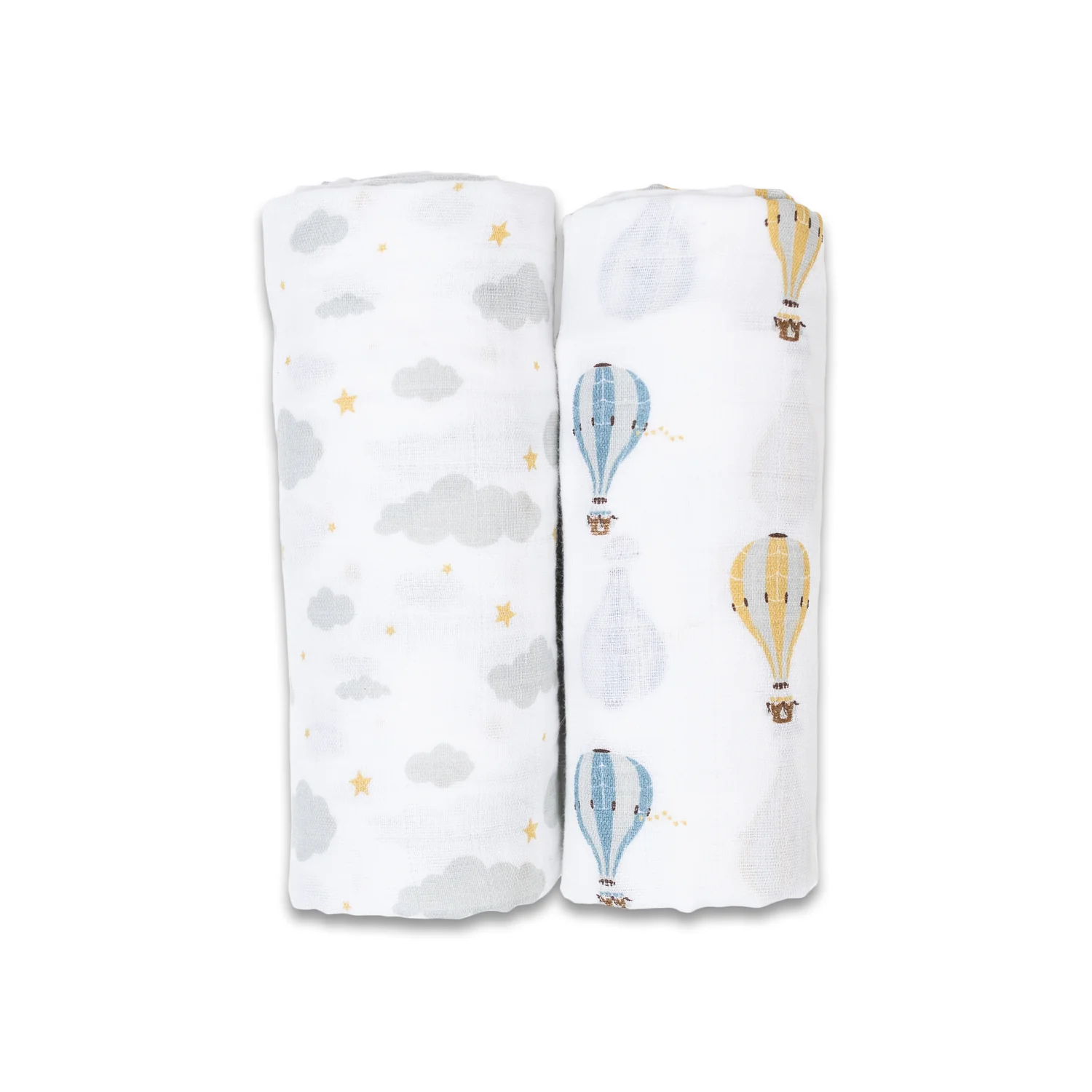 lulujo swaddle 2pk Hot Air Balloon + Clouds1