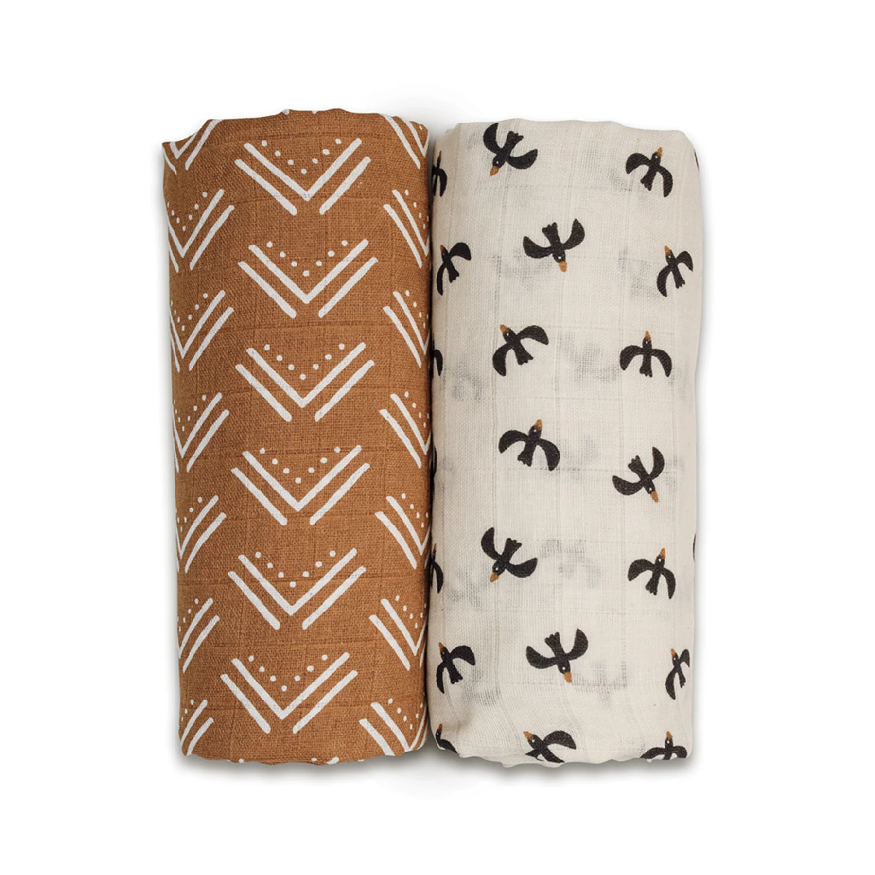 lulujo swaddle 2pk Mudcloth + Black Birds1