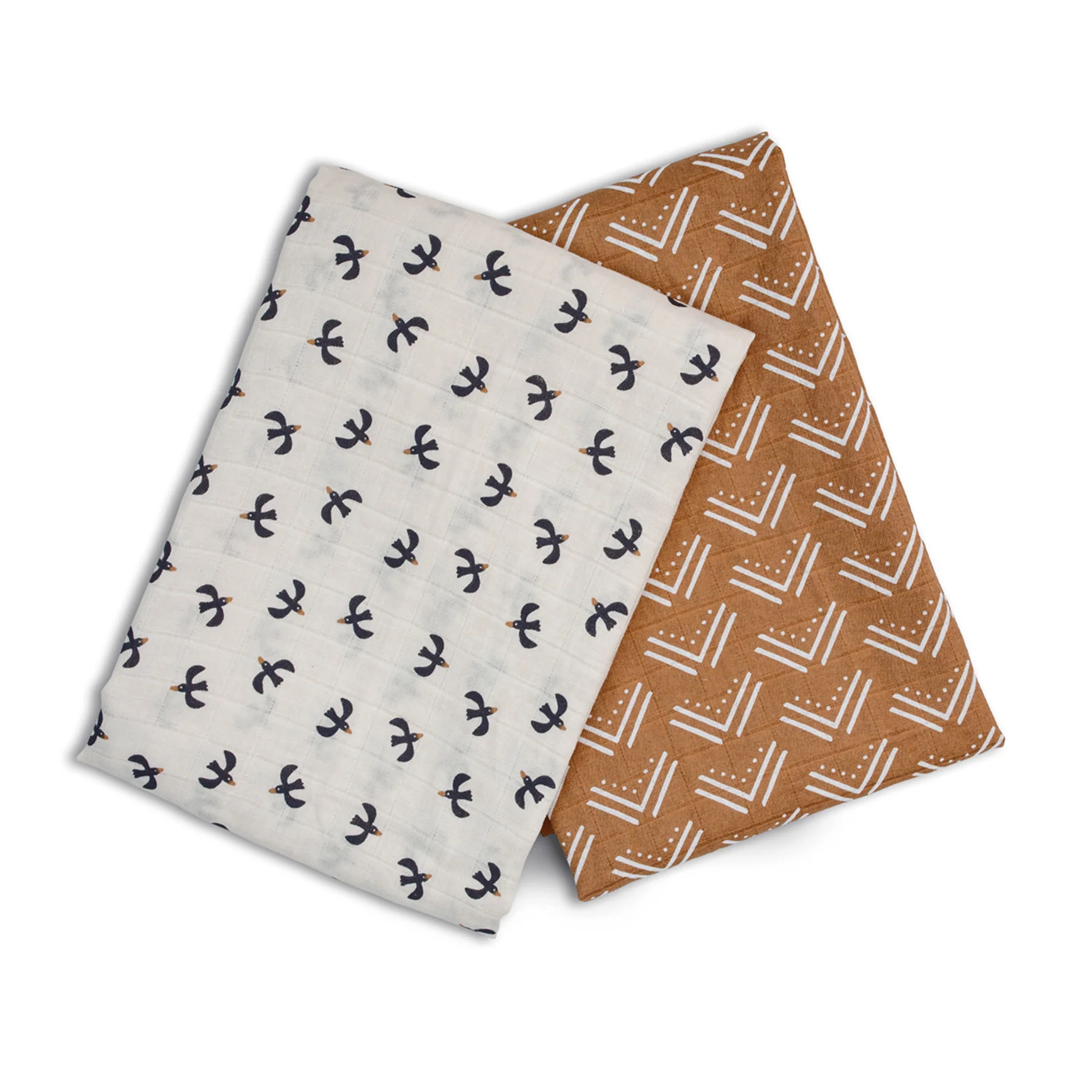 lulujo swaddle 2pk Mudcloth + Black Birds3