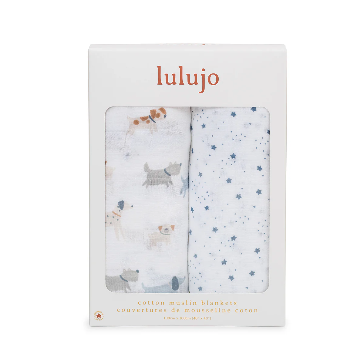 lulujo swaddle 2pk Puppy + Stars