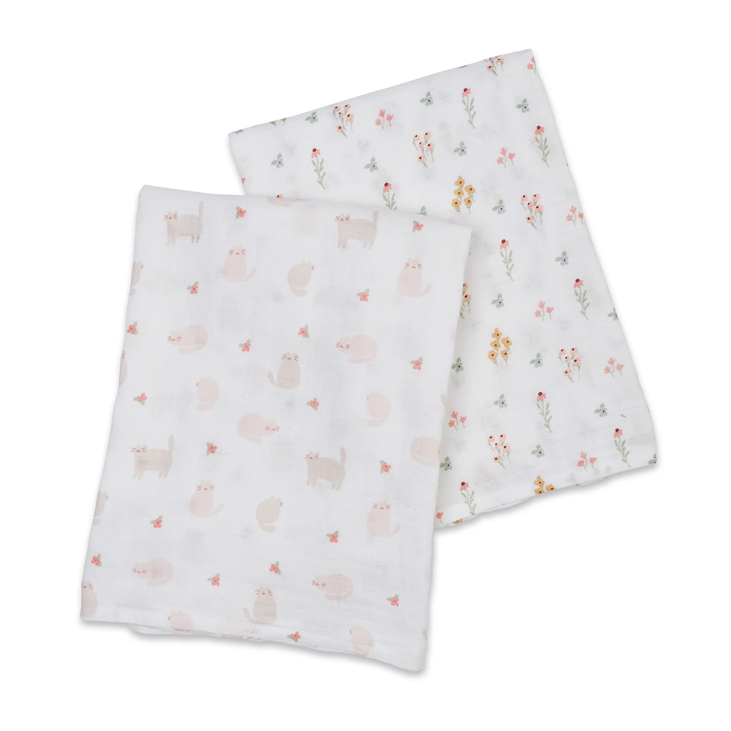 lulujo swaddle 2pk cats and flowers2